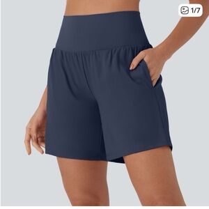 Halara SoftlyZero High Waisted 2-in-1 Yoga Shorts L Navy Athletic Activewear